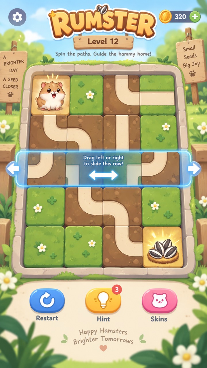 Rumster com hamster e tabuleiro de caminhos